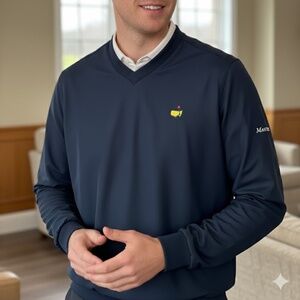 EUC Men's Masters Collection Golf V-Neck Wind Shirt Pullover V-Neck Navy SMALL